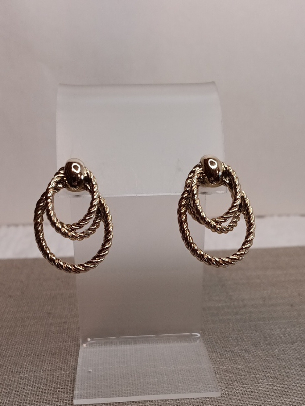 Gold-Tone Twisted Rope Double Hoop Pierced Earrings Vintage